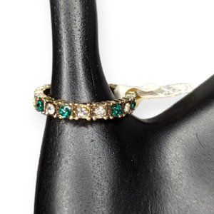 Roman Gold Tone Rhinestone & Green Faux Emerald Wrapped Ring